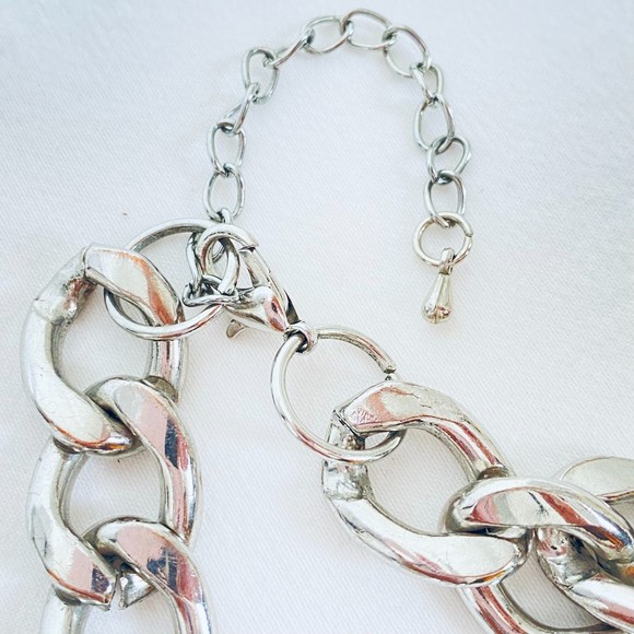 Silver Tone Necklace Chunky Curb Chain - Picture 4 of 7